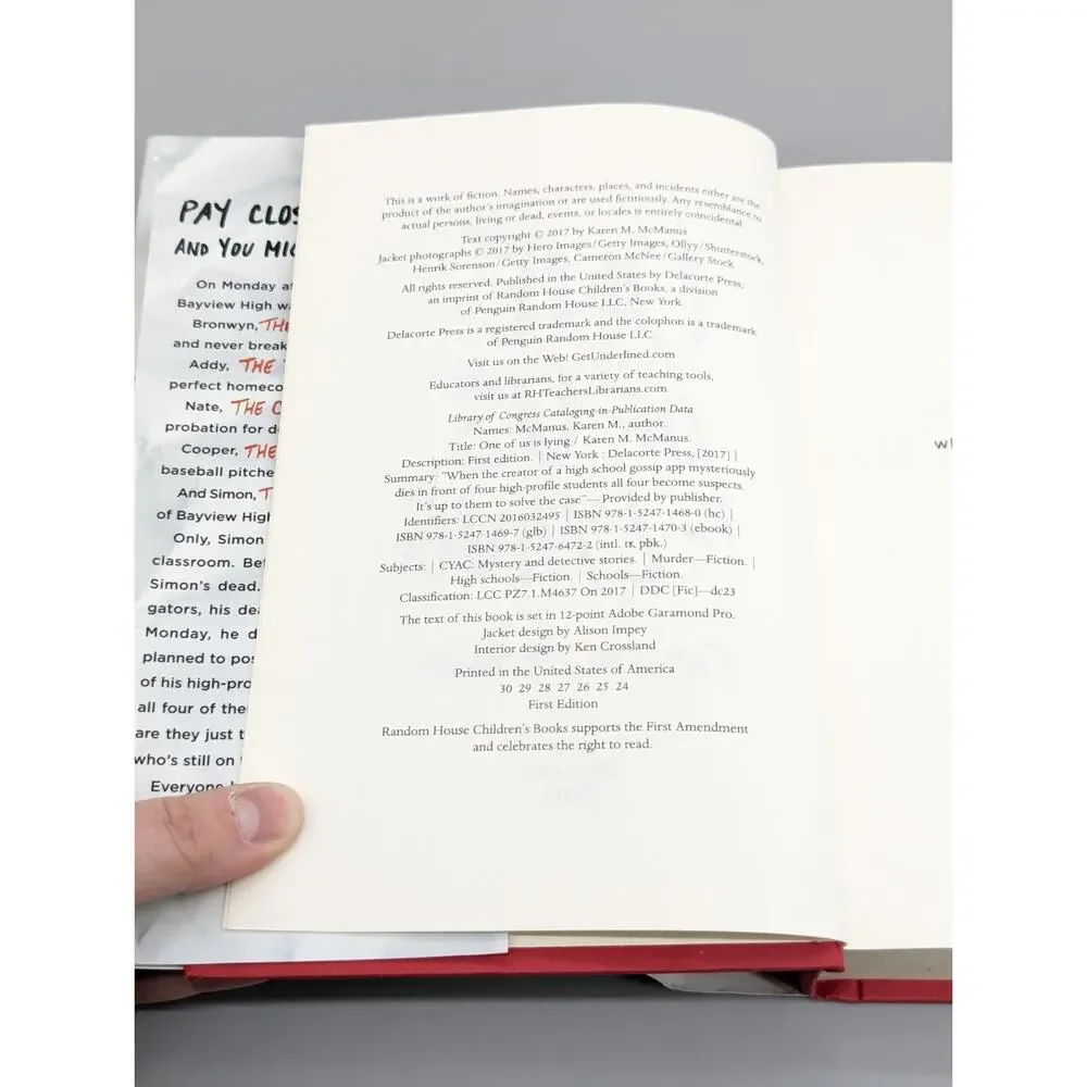 One of Us Is Lying Hardcover By McManus, Karen M. First Edition Hardback Book